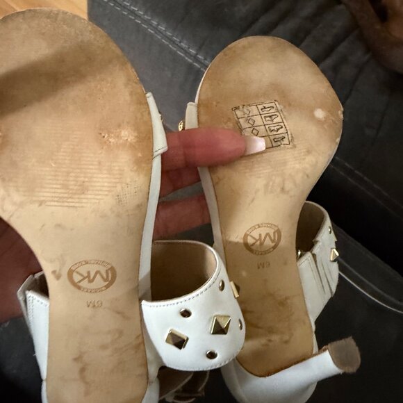 Michael Kors White Studded Ankle-Strap Heels With Gold Accents Size 6 - Picture 7 of 7